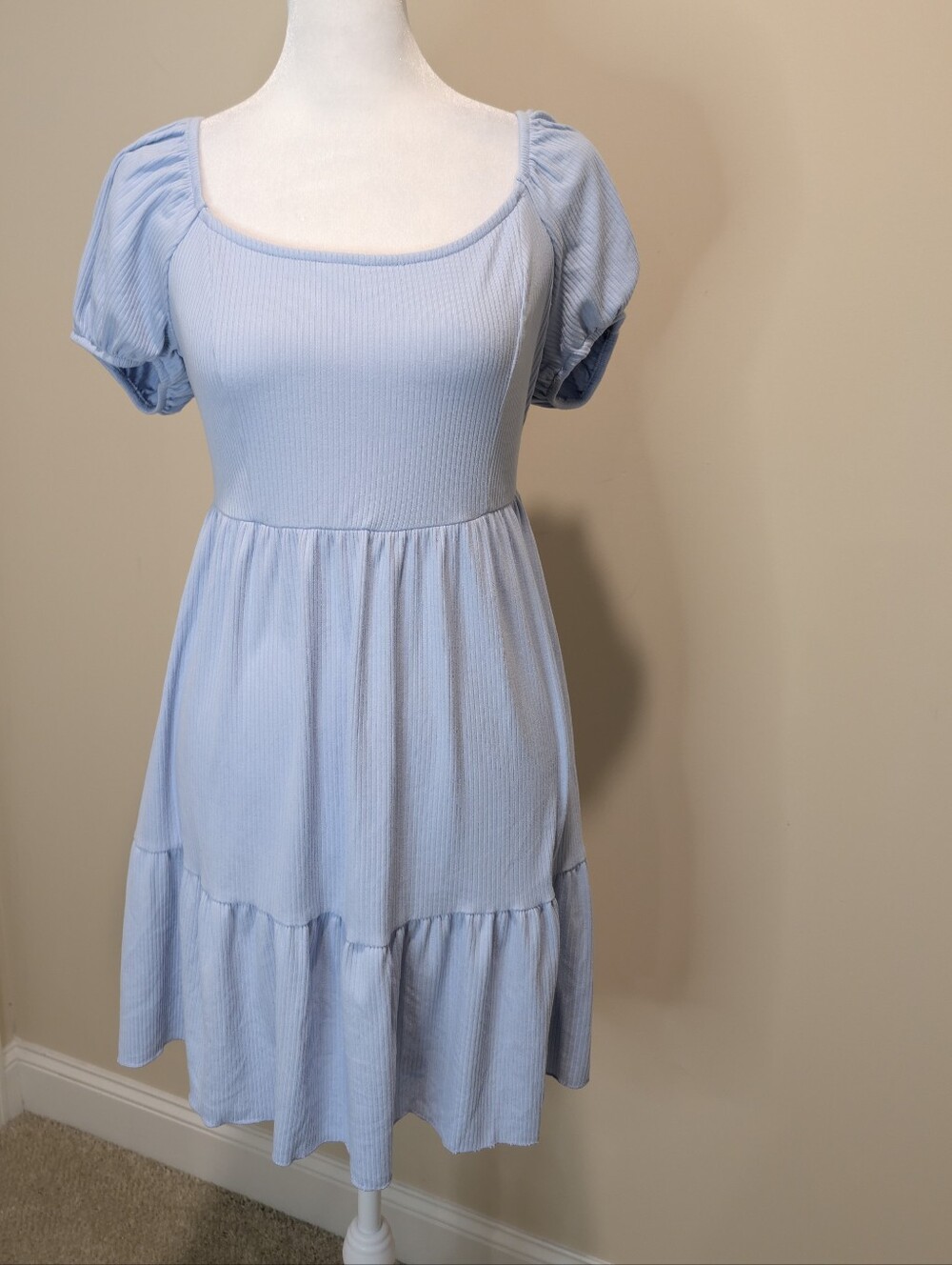 Altar'd State Light Blue Babydoll Puff Sleeve Dress